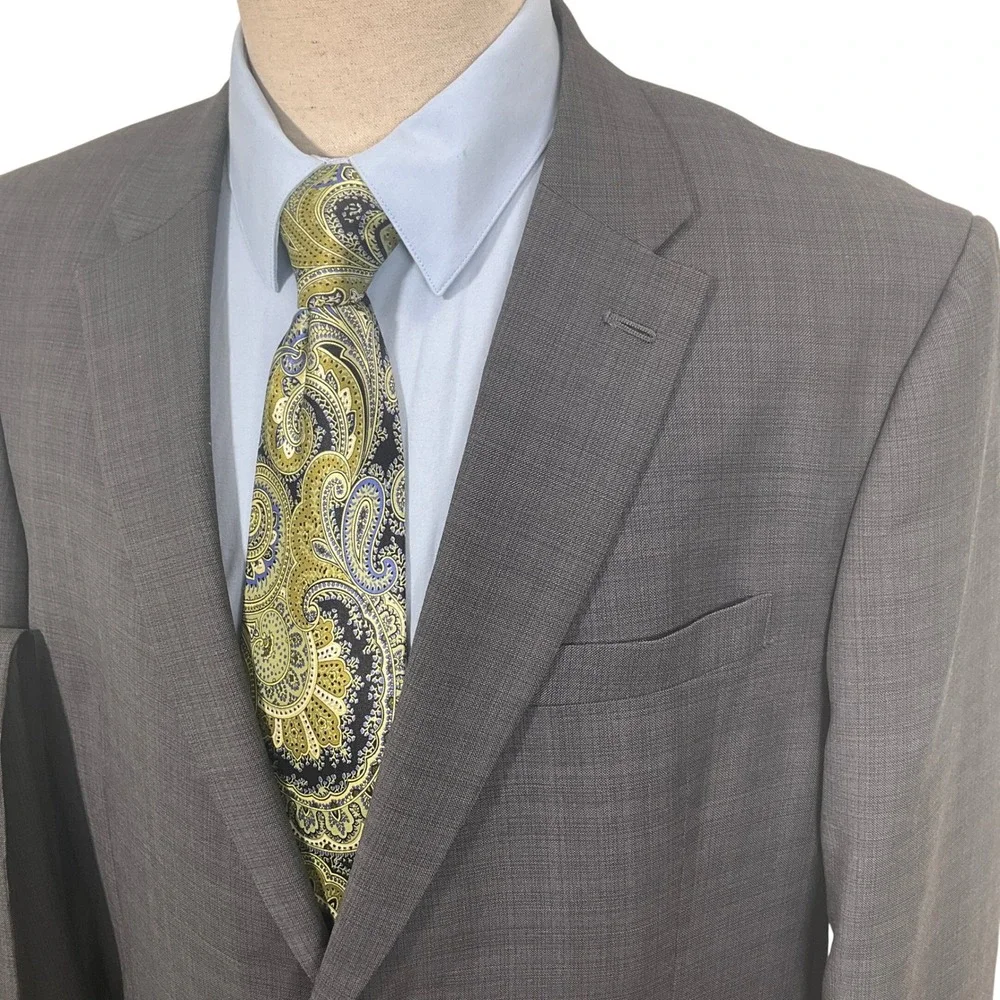Tommy Hilfiger Suit Mens 46L 41W 31.5L Charcoal Gray Plaid Classic Neutral‎ Wool